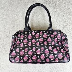 Sourpuss Pink Cupcake Skull Print Handbag Tote Purse Gothic Halloween Rockabilly